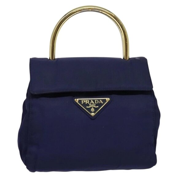 PRADA Hand Bag Nylon Metal Blue Gold Auth 137214 - Picture 2 of 16